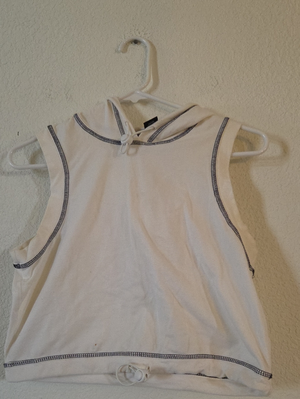 Xhilaration White Cropped Hooded Tank with Navy Contrast Stitching
